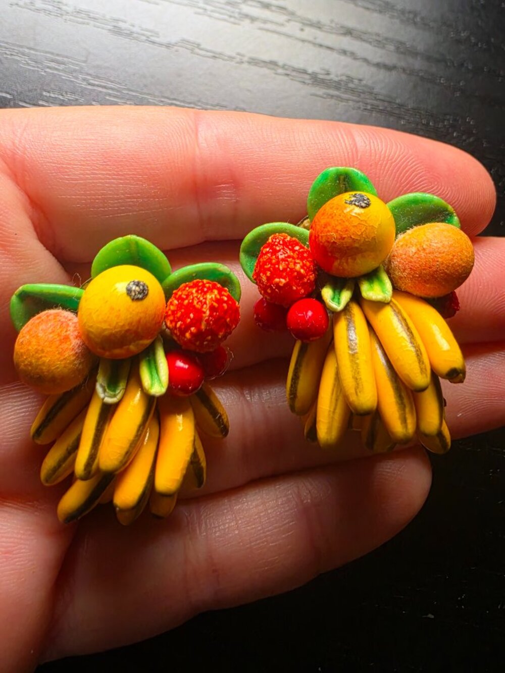 Vintage (1950s-60s) Handmade Tropical Fruit Earrings - Carmen Miranda Style